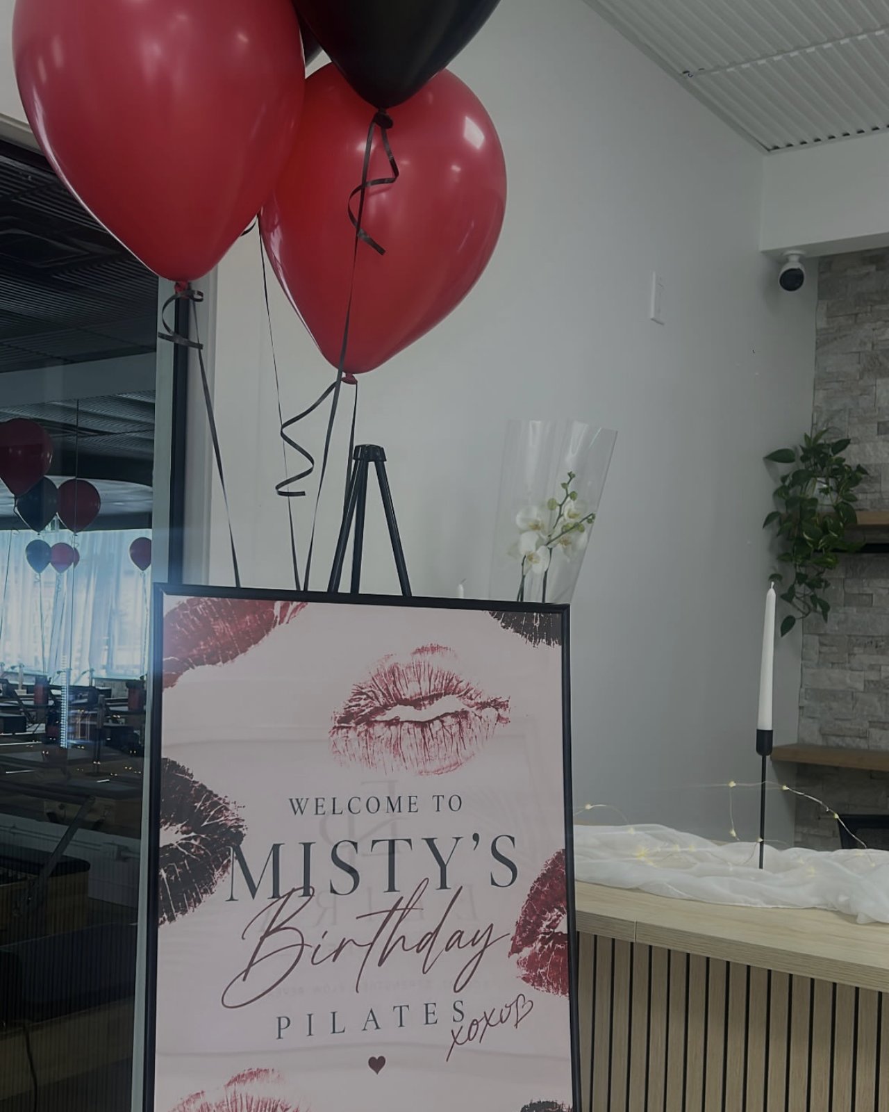 Personalized birthday sign at an Elira Pilates private event