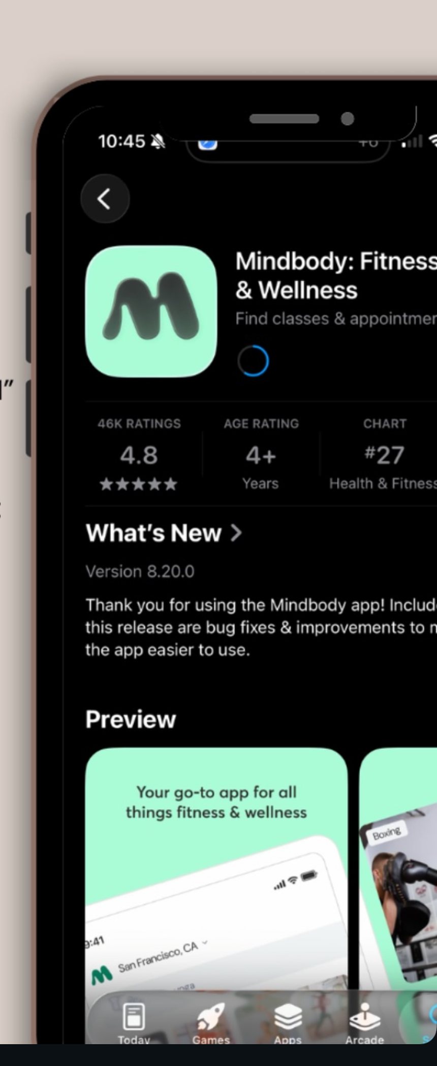 The Mindbody app in the App Store