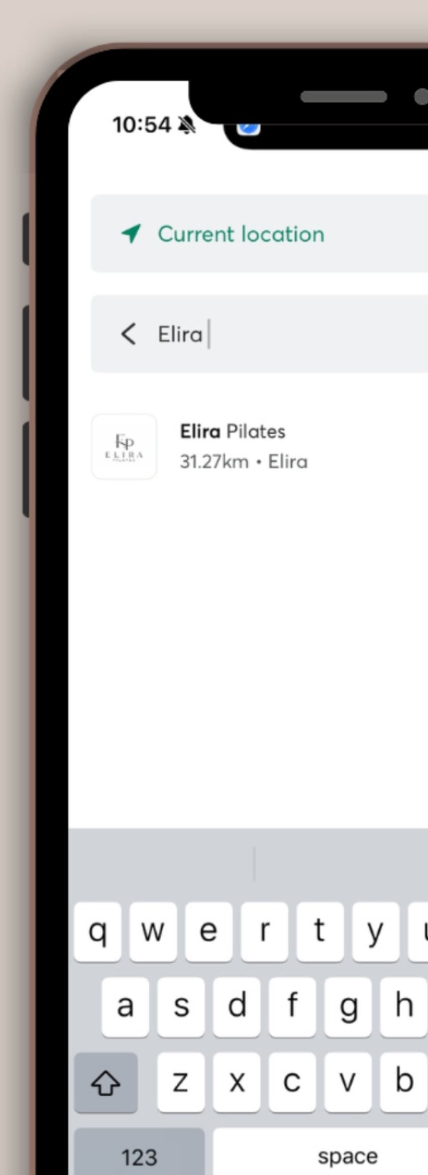 Searching Elira Pilates in the Mindbody app